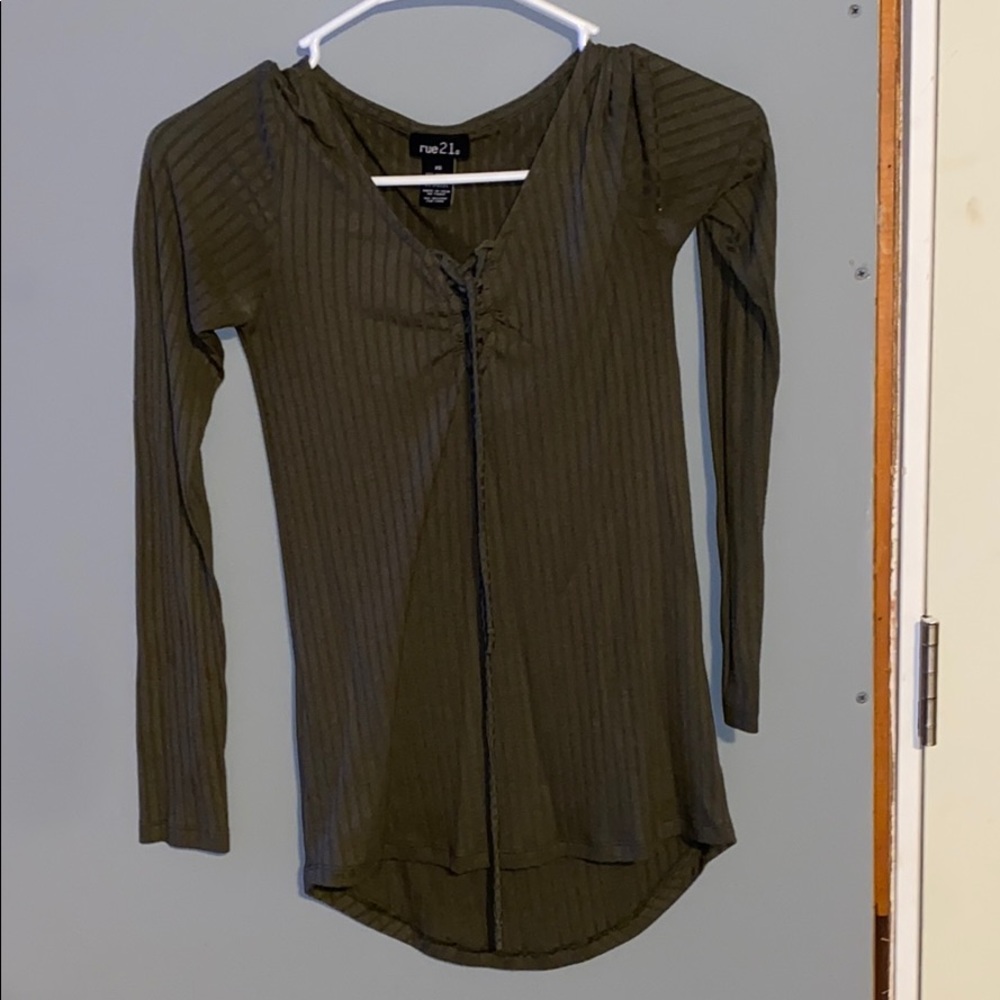 Olive green lace up shirt.